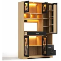 STILVORA Buffetkast - Met Led, Stopcontacten En Lade - Voor Keuken En Woonkamer - MDF - 105x40x185 Cm - Zwart Natuurlijk