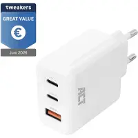 ACT AC2170 USB-C/USB-A lader 65W 3-Poorts met Power Delivery PPS | QuickCharge en GanFast | Wit