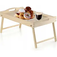 Kadax Bedtafel, ontbijtdienblad van grenenhout, 19 x 30 x 50 cm, serveerdienblad, inklapbaar beddienblad, eetdienblad voor ontbijt op bed, bijzettafel (natuurlijk)