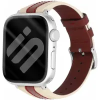 Strap-it Leren slim hybride bandje geschikt voor Apple Watch 1/2/3/4/5/6/7/8/9/10/11/SE/SE2/SE3 - Maat: 38/40/41/42mm - Beige/Rood