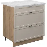 Vicco Fame-Line Keukenonderkast – 80 cm met 3 laden, WB Marmer GrijsBeige