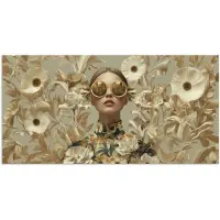 PosterMonkey Poster 160x80 cm - Vrouw - Bloemen - Zonnebril - Wit - Posters - Kamer decoratie - Wanddecoratie woonkamer - Muurdecoratie slaapkamer