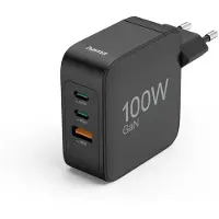 Hama snellader, GaN, 2x USB-C, 1x USB-A, PD, 100W, zwart