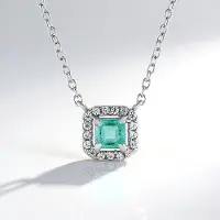 Cavill - Elegante Dames Halsketting 18K Goud Verguld - 0,3 ct Colombiaanse Smaragd Asscher Slijpvorm - 17 Cambodjaanse Zirkonia's - 45,5 cm Lengte