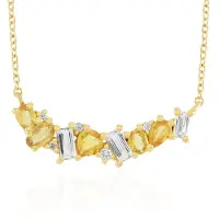 Cavill - 925 Sterling Zilver Halsketting Verguld - Gele Ceylon Saffier 2,101 ct - Druppel & Ovaal Geslepen Edelstenen - Luxe Ketting - Sri Lanka