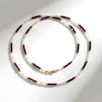 Cavill - 925 Sterling Zilver Halsketting - 21,35 ct Nigeriaanse Beril & 36,61 ct Mozambique Granaat - Elegante Gelaagde Edelstenen - 80 cm Ketting