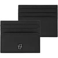 HUGO BOSS Leren kaarthouder Double B Card Holder Saffiano Black zwart