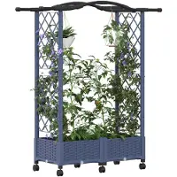 vidaXL Verhoogde plantenbak met klimrek en dak, grijs, 124 x 40 x 129 cm, PP