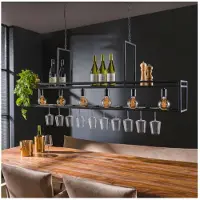 Meubelplaats Hanglamp/Wijnrek Decorate 160 cm Zwart Metalen Frame - Multifunctioneel Design