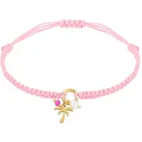 Yehwang Palm Paradise Dames Armband - Verstelbaar Koord - Roze - Stainless Steel - Imitatie Parel - Kristal - Touw armband - Polyester armband - Enkelbandje - Charm sieraden - Ibiza - Boho - Cadeau - Festival