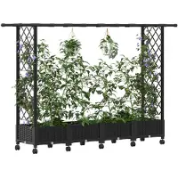 vidaXL Verhoogde plantenbak met klimrek en dak, zwart, 203 x 40 x 127 cm, PP