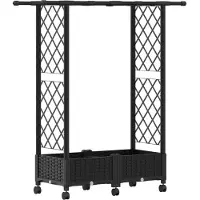 vidaXL Verhoogde plantenbak met klimrek en dak, zwart, 122,5 x 40 x 127 cm, PP