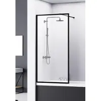 Van Rijn Products ST04800 Badwand Zwart Omkaderd 80x160cm - Veiligheidsglas - Douche, Douchewanden, Badwanden - 8720297311659