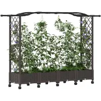 vidaXL Verhoogde plantenbak met klimrek en dak, bruin, 207 x 40 x 129 cm, PP
