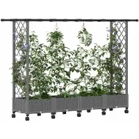 vidaXL Verhoogde plantenbak met klimrek en dak, lichtgrijs, 203 x 40 x 127 cm, PP