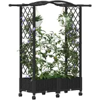 vidaXL Verhoogde plantenbak met klimrek en dak, zwart, 124 x 40 x 129 cm, PP