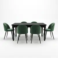 Ebuy24 Amaretta eethoek tafel zwart 6 stoelen velours groen.