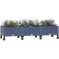 vidaXL Tuin planter met wielen Blauw Grijs 120 x 40 x 29 cm PP