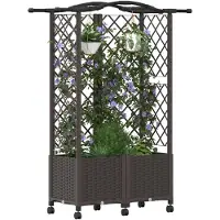 vidaXL Verhoogde plantenbak met klimrek en dak, bruin, 122 x 40 x 144 cm, PP