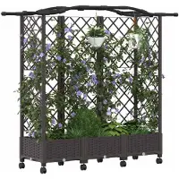 vidaXL Verhoogde plantenbak met klimrek en dak, bruin, 163 x 40 x 129 cm, PP