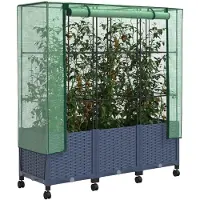vidaXL Tuinschutting met Kasbedekking en Wielen 3 st Blauw Grijs PP