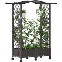 vidaXL Verhoogde plantenbak met klimrek en dak, bruin, 124 x 40 x 129 cm, PP