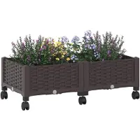 vidaXL Tuin planter met wielen Bruin 80 x 40 x 29 cm PP