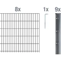 Alberts 673833 dubbelstaafmat hekwerk als 22-delige complete hekwerkset, antraciet, hoogte 183 cm, lengte 20 m