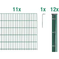 Alberts 675257 dubbelstaafmat hekwerk als 24-delige complete hekwerkset, kunststofgecoat, groen, hoogte 163 cm, lengte 27,5 m