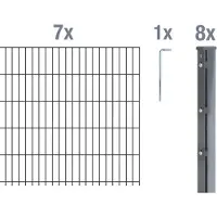 Alberts 673048 dubbelstaafmat hekwerk als 16-delige complete hekwerkset, antraciet, hoogte 183 cm, lengte 17,5 m