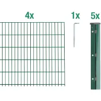 Alberts 644383 dubbelstaafmat hekwerk als 12-delige complete hekwerkset, kunststofgecoat, groen, hoogte 183 cm, lengte 10 m