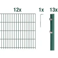 Alberts 672249 dubbelstaafmat hekwerk als 32-delige complete hekwerkset, kunststofgecoat, groen, hoogte 83 cm, lengte 30 m