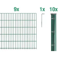 Alberts 675097 dubbelstaafmat hekwerk als 20-delige complete hekwerkset, kunststofgecoat, groen, hoogte 203 cm, lengte 22,5 m