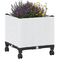 vidaXL - Tuin - planter - met - wielen - Wit - 40 - x - 40 - x - 44 - cm - PP
