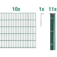 Alberts 675134 dubbelstaafmat hekwerk als 27-delige complete hekwerkset, kunststofgecoat, groen, hoogte 103 cm, lengte 25 m
