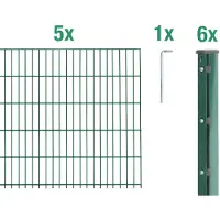 Alberts 674755 dubbelstaafmat hekwerk als 12-delige complete hekwerkset, kunststofgecoat, groen, hoogte 183 cm, lengte 12,5 m
