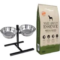 vidaXL Voederstand en kom met hondenvoer Zilver en Zwart 50 x 29 cm