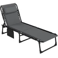 MODFU - Opvouwbaar Ligbed - 5-Standen Verstelbare Rugleuning - Met Hoofdkussen En Zijvak - Polyester - Donkergrijs - 68 X 189 X 36 Cm