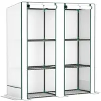 MODFU - Foliekas Met Pultdak - Draaideur Met Ritssluiting - Drie Draadvormige Legplanken - Stalen Frame - Wit - 144 X 48 X 152 Cm