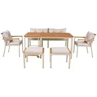 MODFU - Tuin Eetset - Voor 6-7 Personen Met Afneembare Serveerwagen - Hout En Metaal - Beige En Naturel