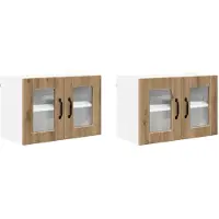 vidaXL Wandglas Kasten PORTO 2 pcs Artisan Eiken Bewerkt hout