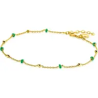 Zinzi gold plated zilveren fantasie enkelband met 7 groene donuts en glanzende bolletjes 23-27cm ZIE2509