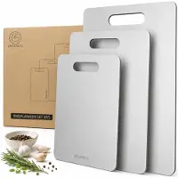 Organess 3-Delige RVS Snijplankenset (34x23 / 29x20 / 25x15cm) - Voor Keuken, Snijplanken, Kaasplank, Borrelplank en Tapasplank - Snijplanken RVS