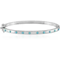 Cavill - Elegante Dames Armband 925 Sterling Zilver Platina - Blauwe Sleeping Beauty Turkoois 10mm Rond Cabochon - Bezel Zetting Edelsteen Sieraden