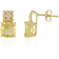 Cavill - 925 Sterling Zilver Verguld Oorbellen - 4,14 ct Gele Fluoriet Antiek Kussen Edelsteen - Zirkonia Accent - Modern Mexicaans Design
