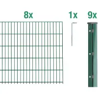 Alberts 674946 dubbelstaafmat hekwerk als 22-delige complete hekwerkset, kunststofgecoat, groen, hoogte 143 cm, lengte 20 m