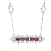 Cavill - 925 Sterling Zilver Halsketting - 1,62 ct Rhodoliet Achthoekige Trapgeslepen Edelsteen - 0,277 ct Cambodjaanse Zirkonia - Elegante Sieraden
