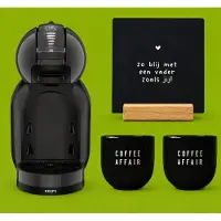 Krups NESCAFÉ Dolce Gusto MiniMe KP120810 - Koffiecupmachine - Antraciet / zwart + 2 zwarte mokken "Coffee Affair" + zwarte tegel "Zo blij met een vader zoals jij" + tegelhouder - (cadeau)PAKKET