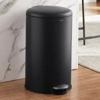 Casabel 30L Keukenafvalbak - 100% roestvrij staal, vingerafdrukbestendig, ronde afvalbak met pedaal en deksel, zwart
