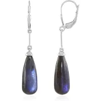 Cavill - Zilveren oorbellen 925 Sterling Zilver - Labradoriet briolette cabochon 16,012 ct - Monosono collectie - Luxe druppelvorm - Platina
